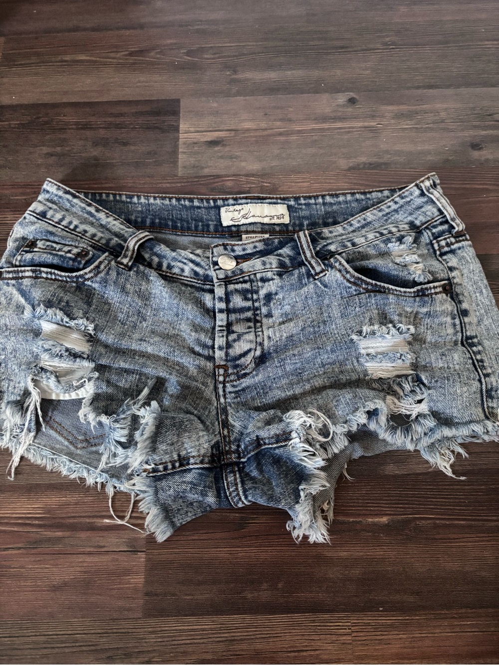 Vintage Havana Light Blue Distressed Denim Shorts